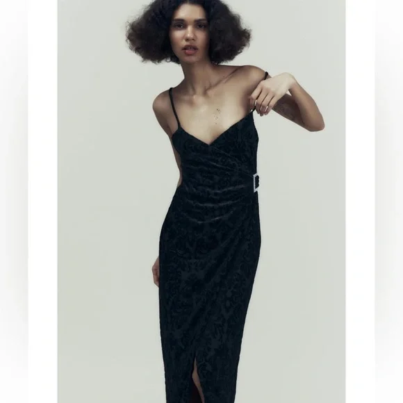 Zara Black Jacquard Dress with Rhinestone Buckle - Picture 6 of 8